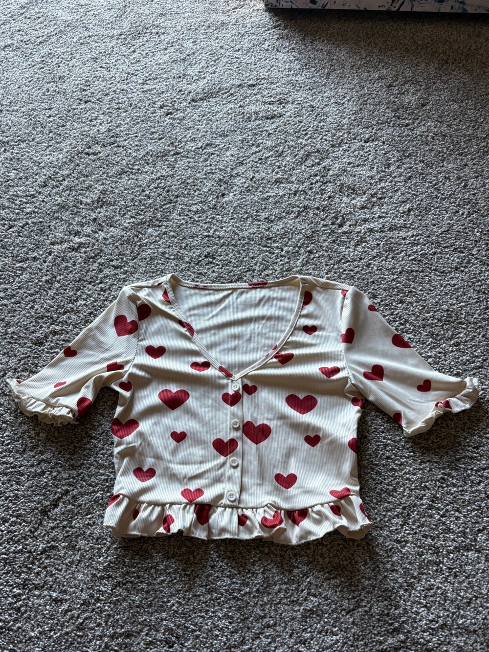 Cream Top with Red Heart Print